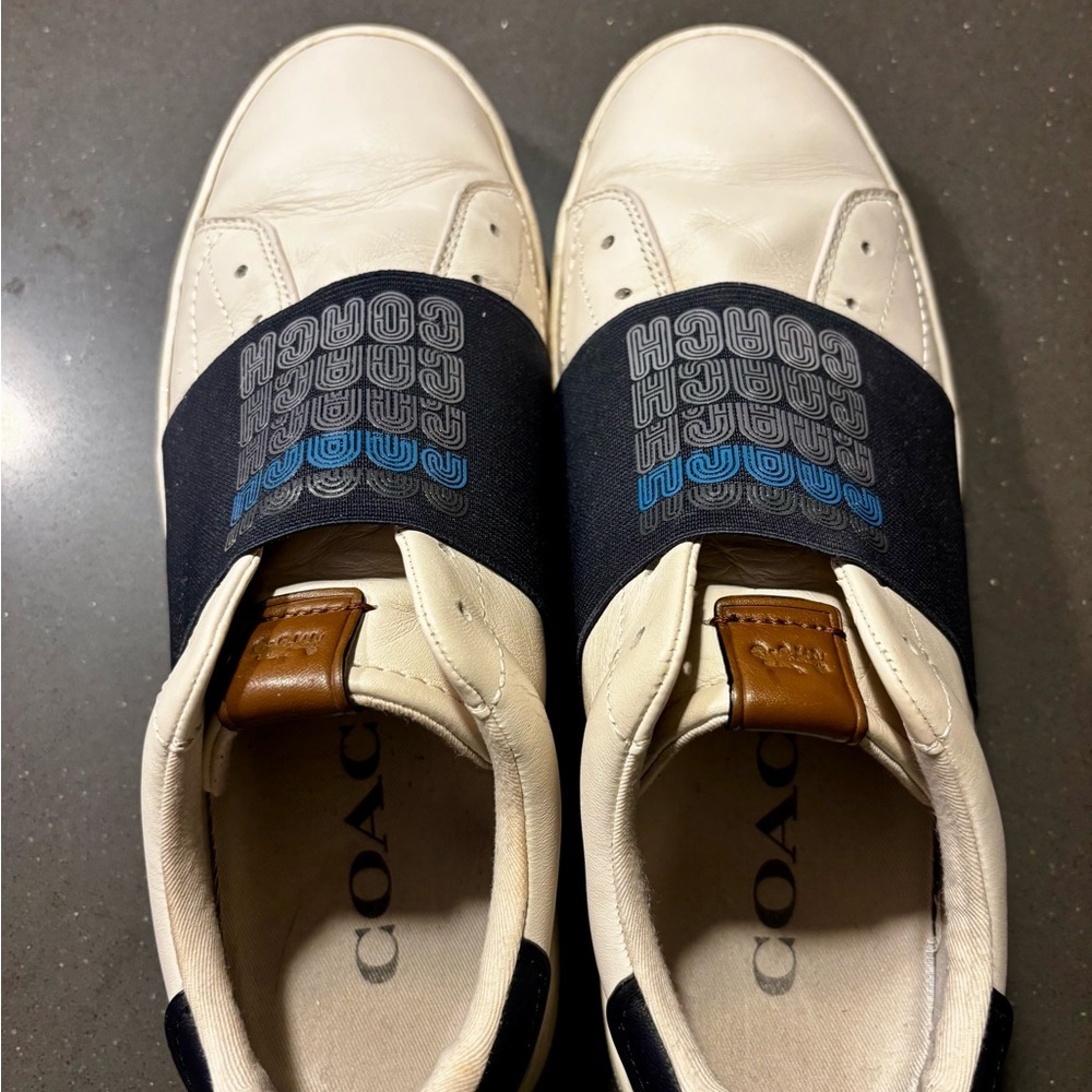 Coach Men's C101 Banded Sneakers- White and Navy Leather - Size 10 - Picture 2 of 11